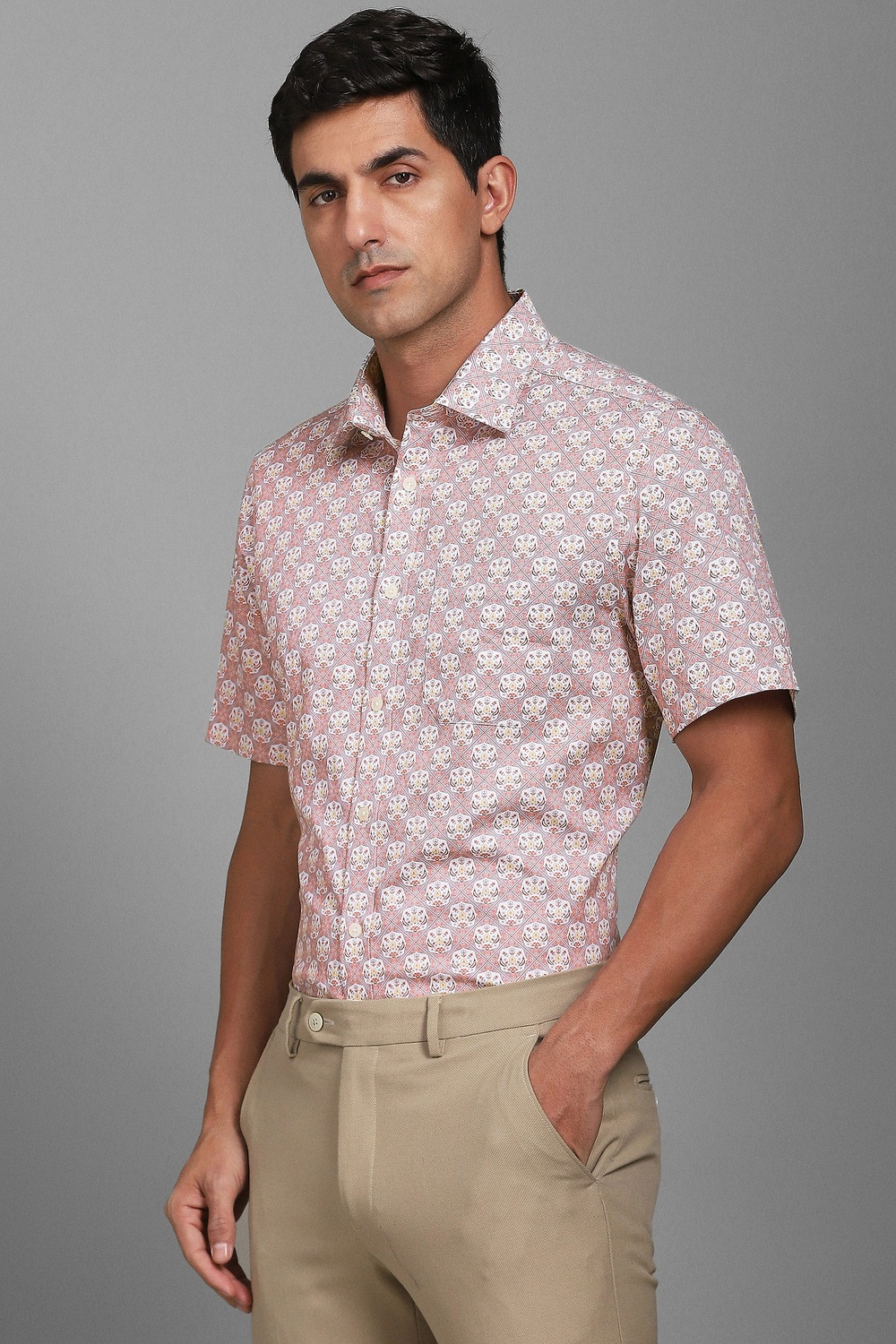 Image of LOUIS PHILIPPE Men Printed Formal Red Shirt