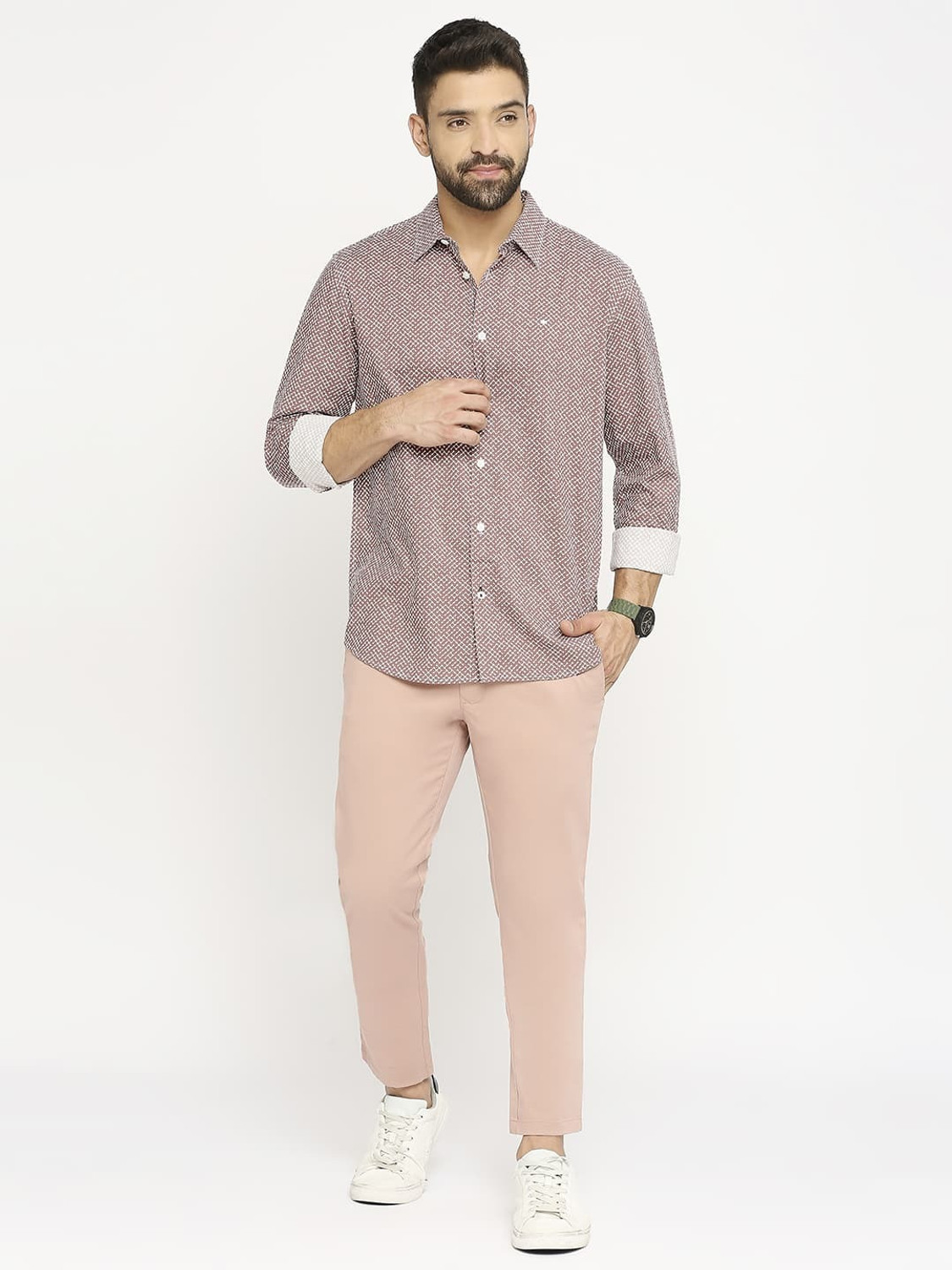 Image of BASICS Men Printed Casual Red Shirt