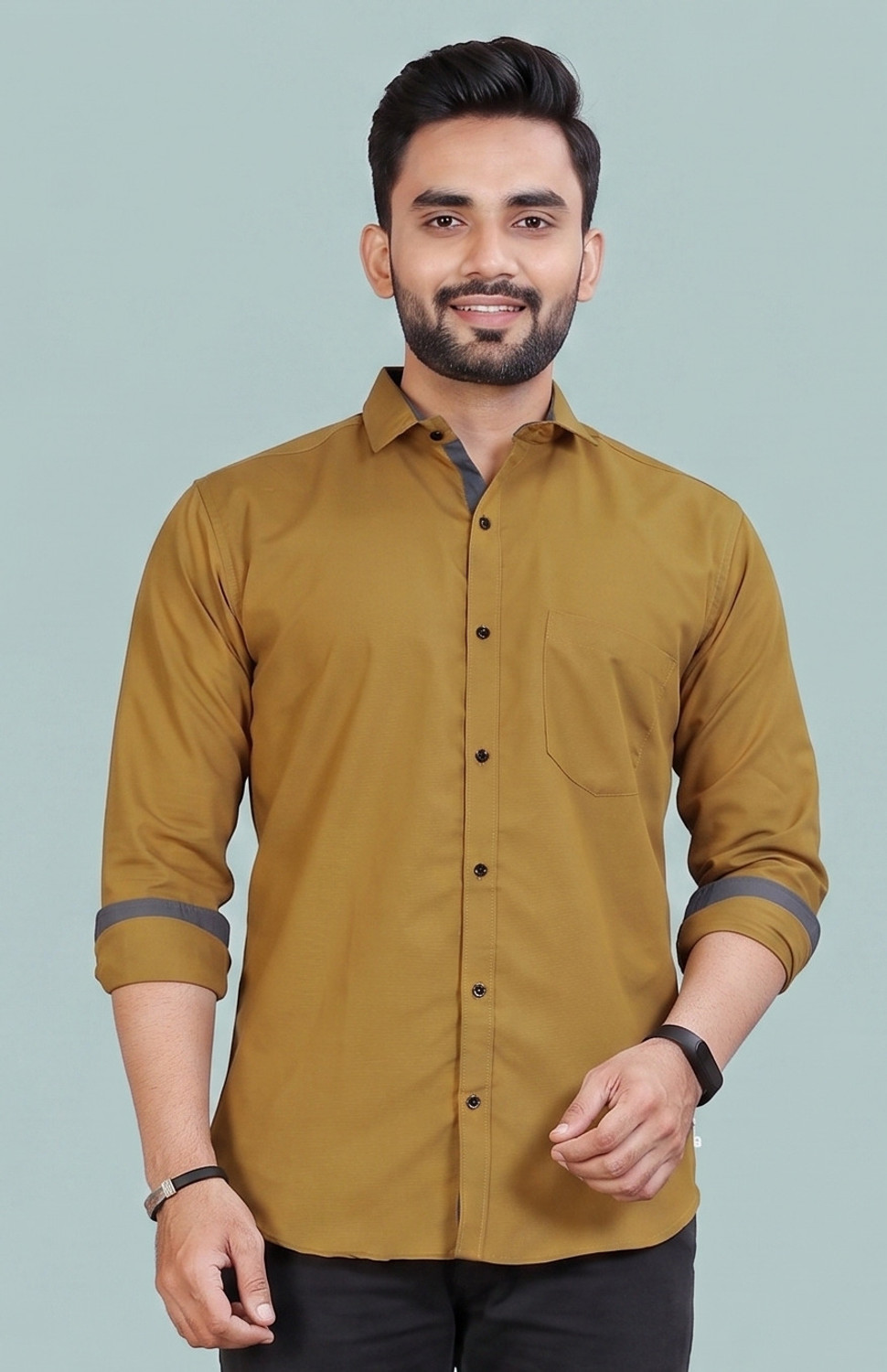 Image of dream believe fashion Men Solid Casual Brown Shirt
