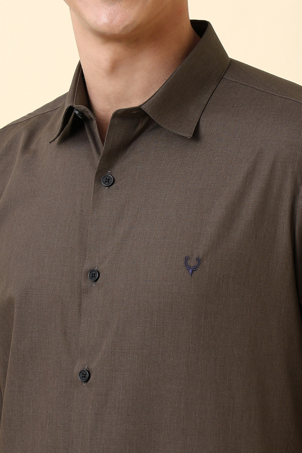Image of Allen Solly Men Solid Casual Brown Shirt