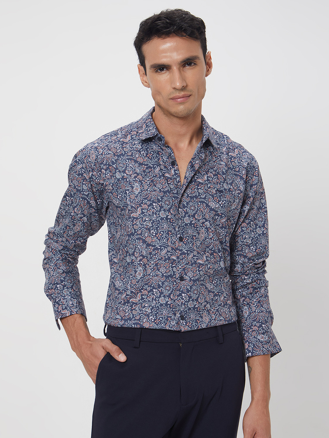 Image of MUFTI Men Printed Casual Multicolor Shirt