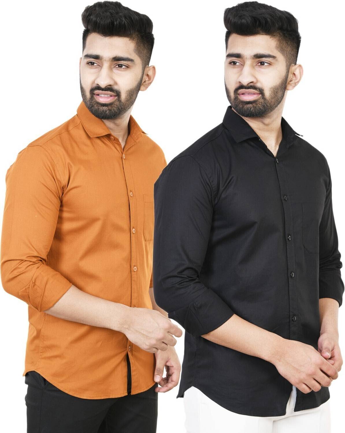 Feel high Men Regular Fit Solid Casual Shirt (Pack of 2)