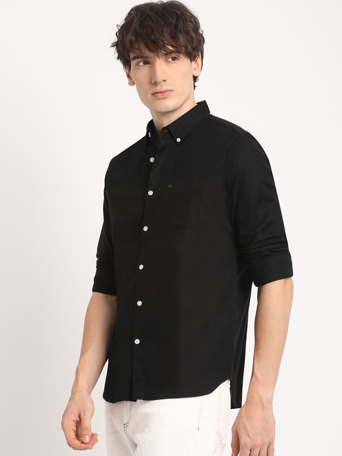 Image of THE BEAR HOUSE Men Solid Casual Black Shirt