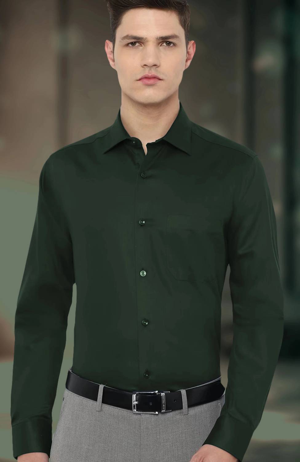 Callibr15 Men Solid Formal Dark Green Shirt