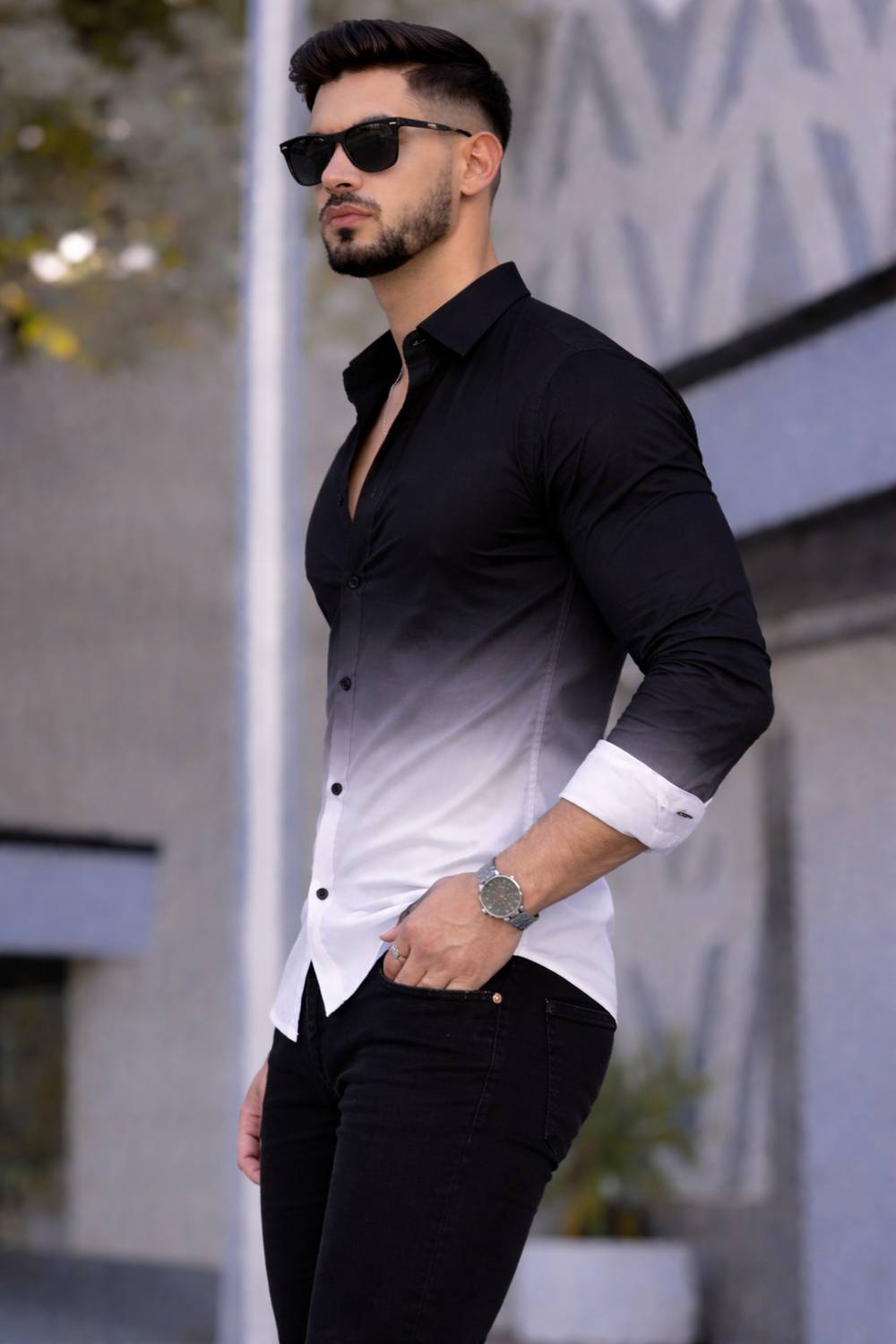 Uiriuy Men Black Color Block Casual Shirt - Image 3