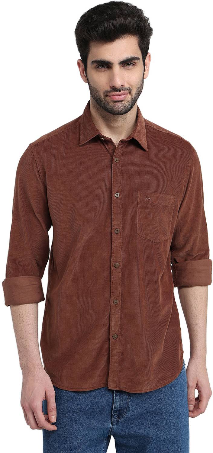 PARX Men Self Design Casual Brown Shirt - Buy PARX Men Self Design