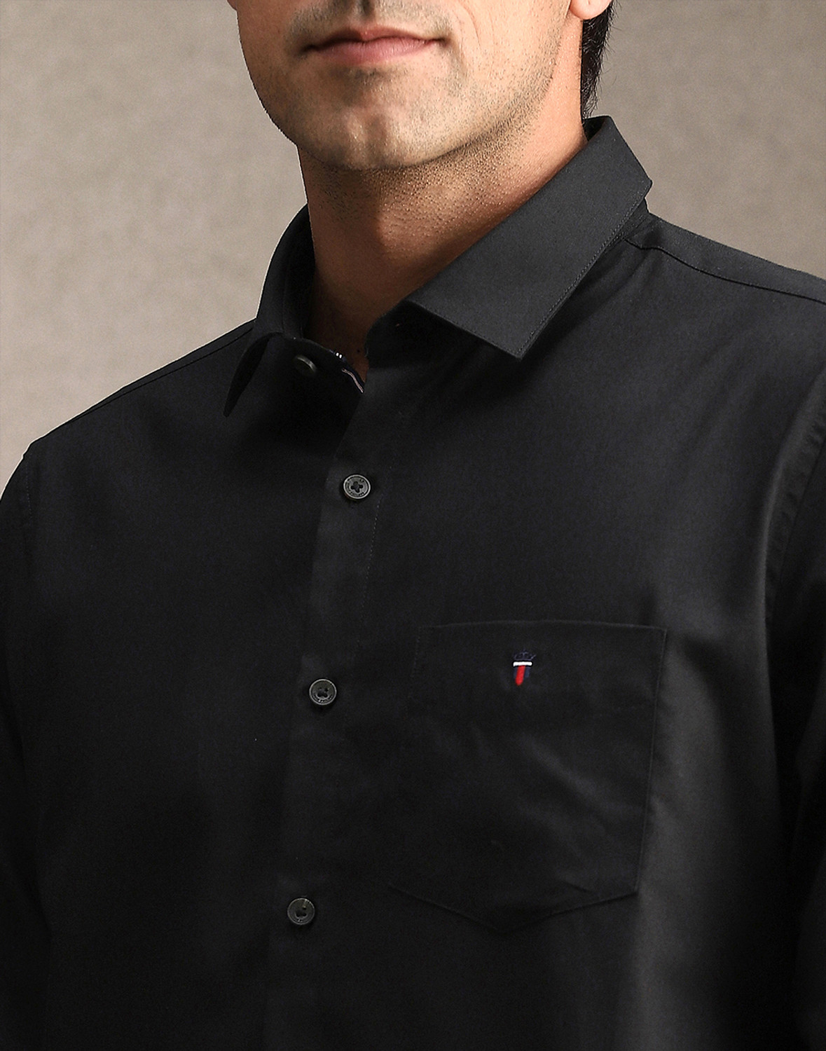 Image of Louis Philippe Sport Men Solid Casual Black Shirt
