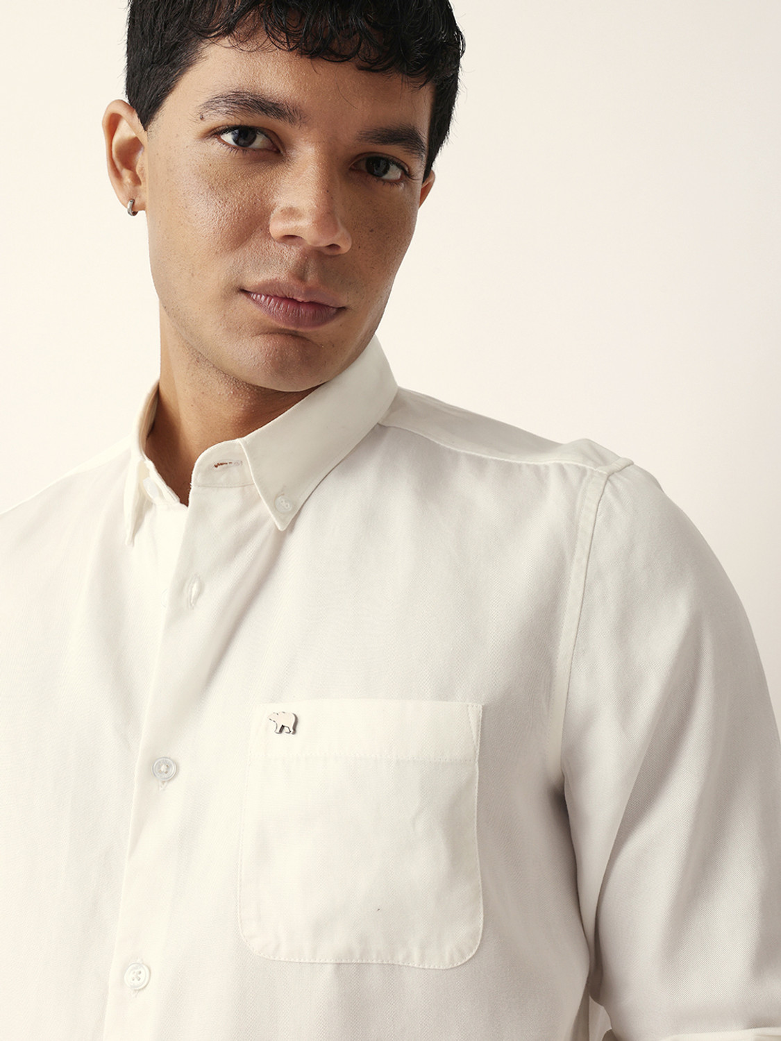 Image of THE BEAR HOUSE Men Solid Casual White Shirt