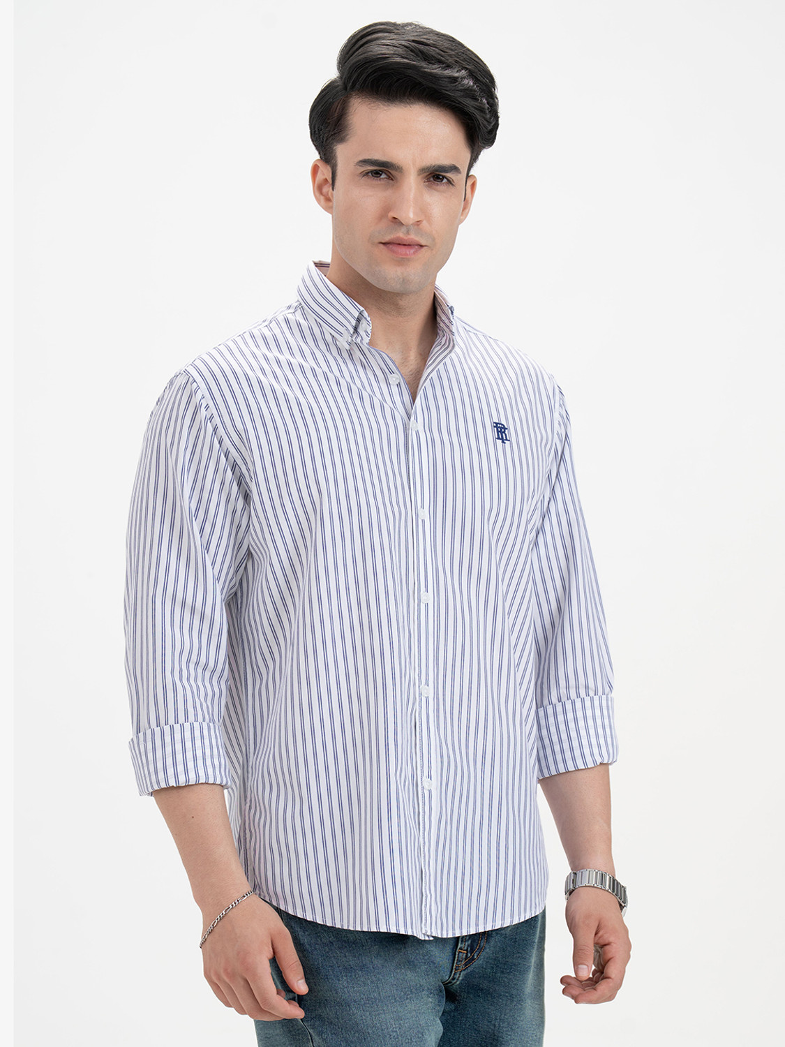 Image of RED TAPE Men Relaxed Fit Striped Button Down Collar Casual Shirt