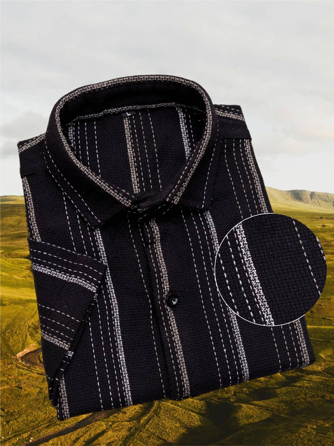 VUDLY Men Striped Casual Black Shirt