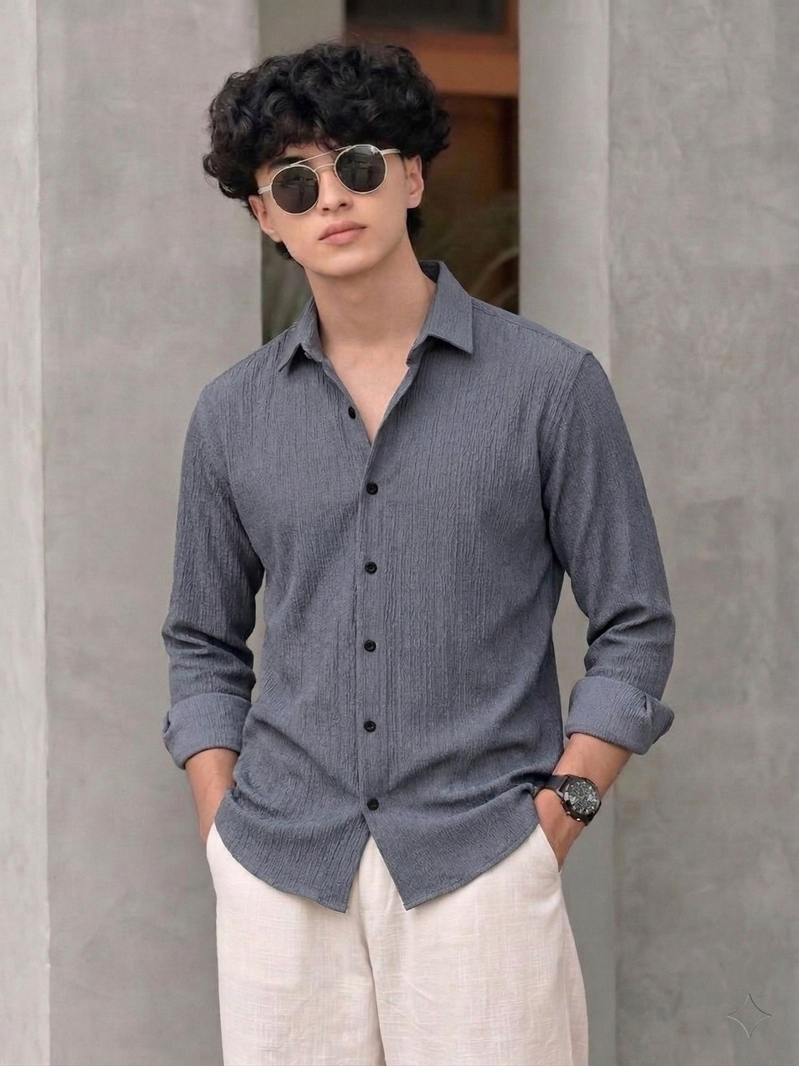 Image of METRONAUT Men Striped Casual Grey Shirt