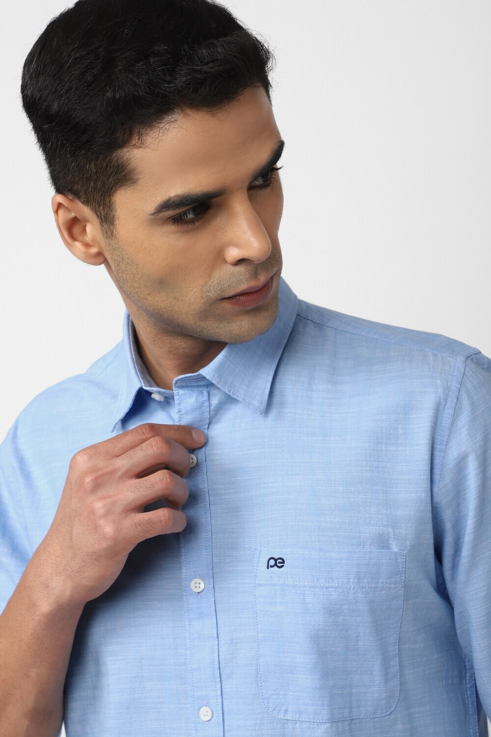 Image of PETER ENGLAND Men Solid Casual Blue Shirt