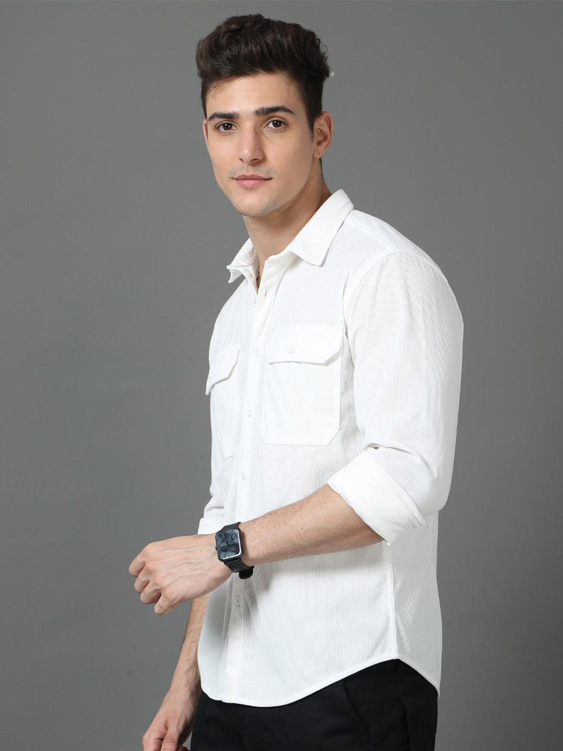 Image of HERE&NOW Men Solid Casual White Shirt