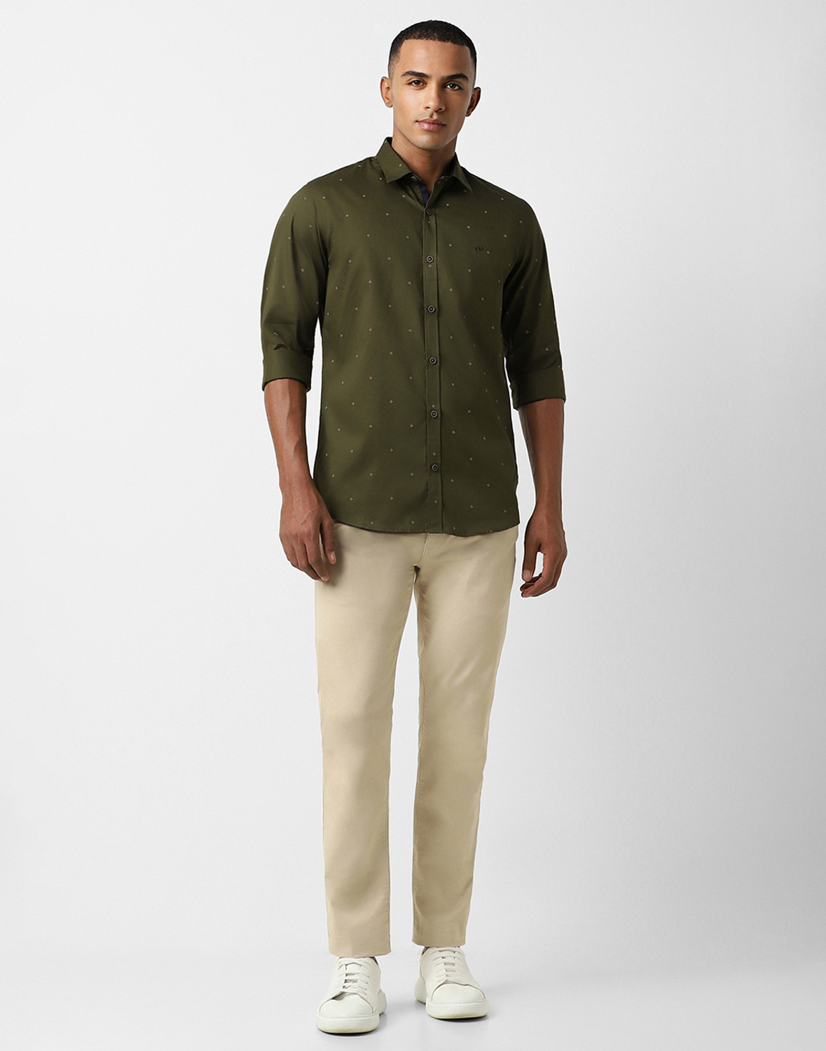 Image of PETER ENGLAND Men Printed Casual Green Shirt