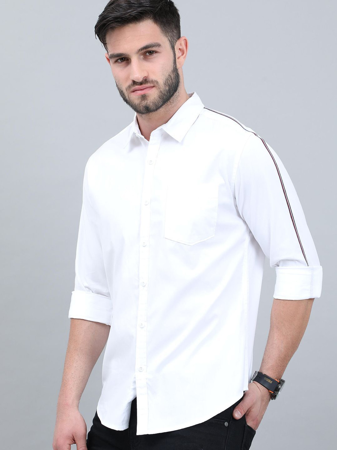 Image of HERE&NOW Men Solid Casual White Shirt