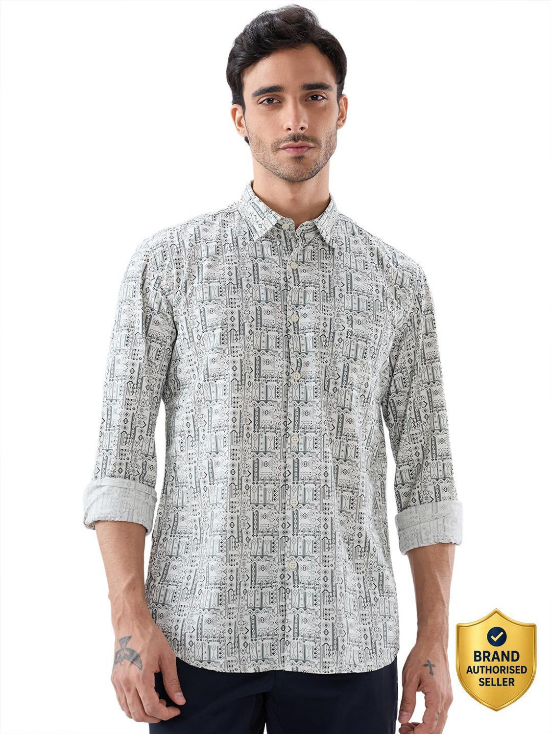 Image of PARX Men Printed Casual Beige Shirt