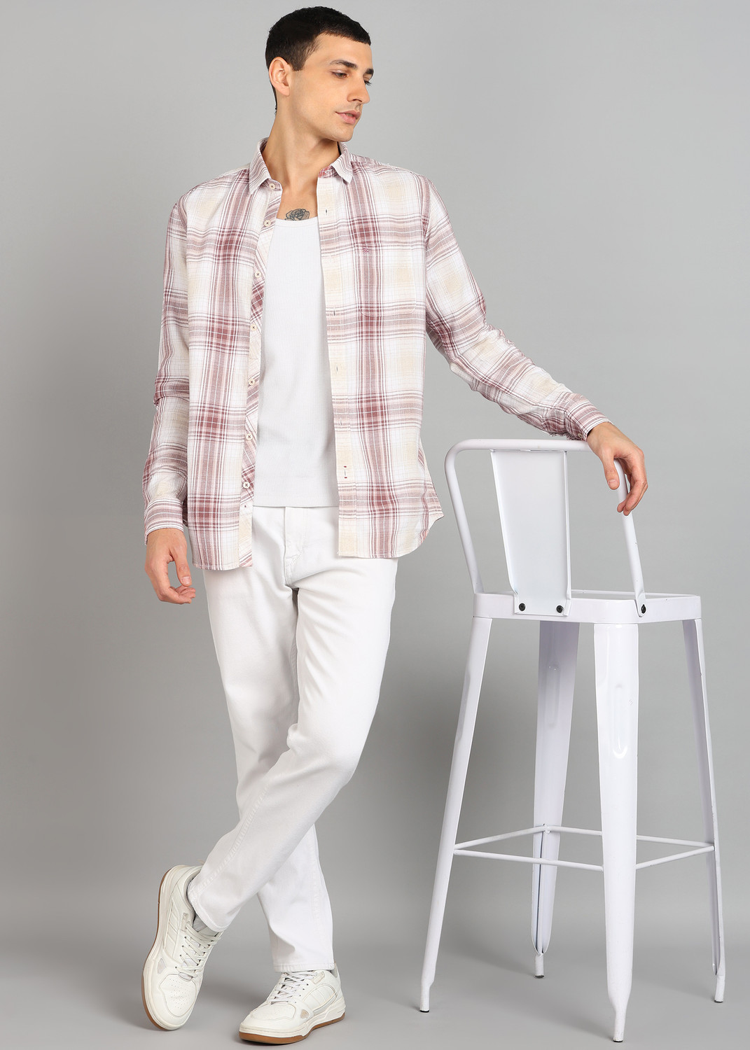 Image of KILLER Men Checkered Casual Pink Shirt