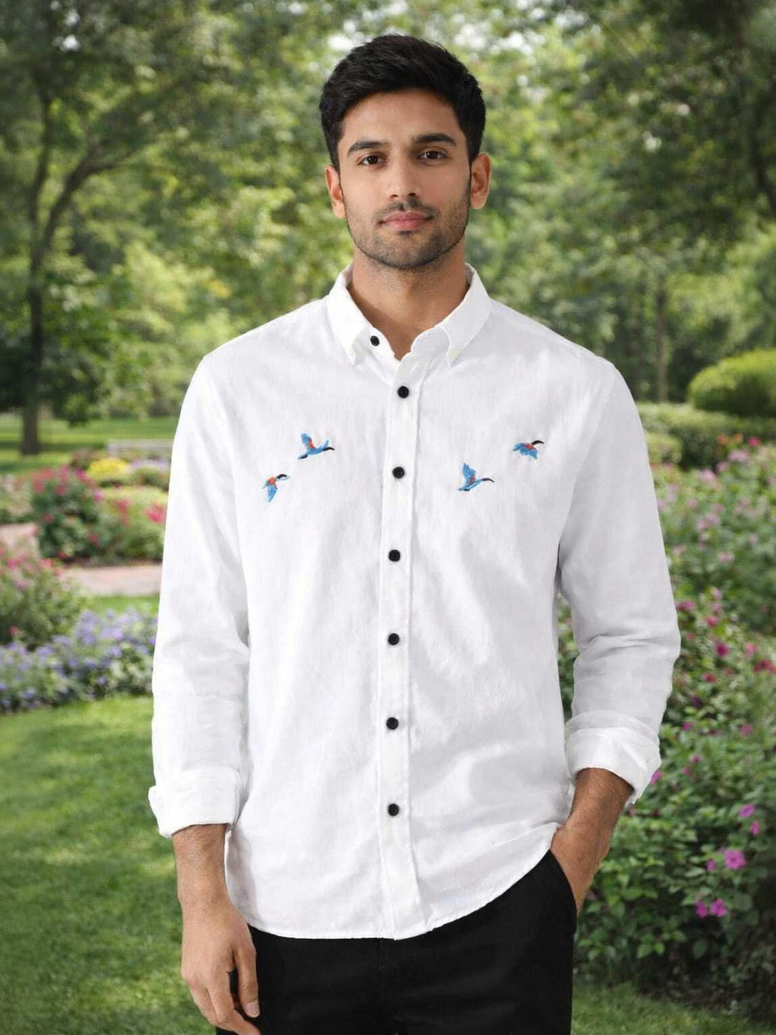 Image of STYLOKSTI Men Embroidered Casual White Shirt