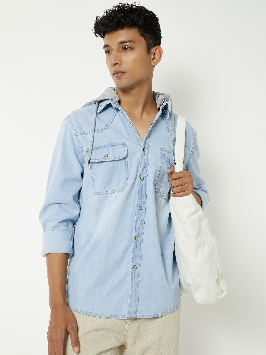 Image of MAX Men Solid Casual Blue Shirt