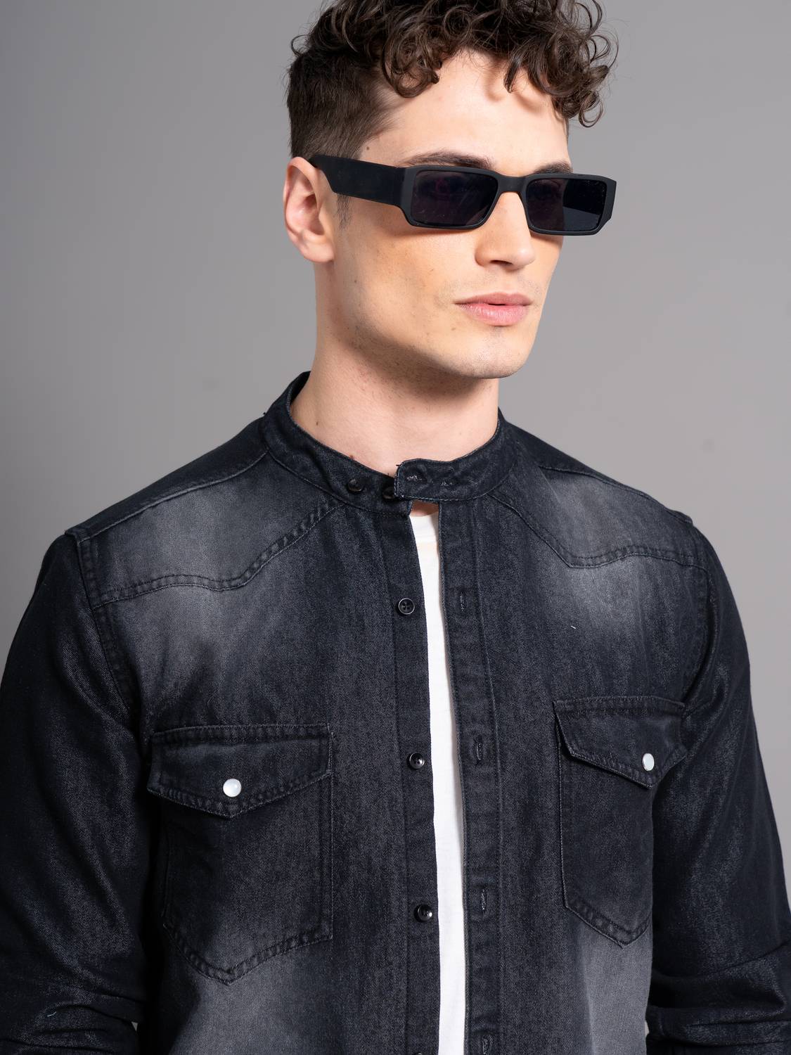 GRANDSTITCH Men Washed Casual Black Shirt - Image 4