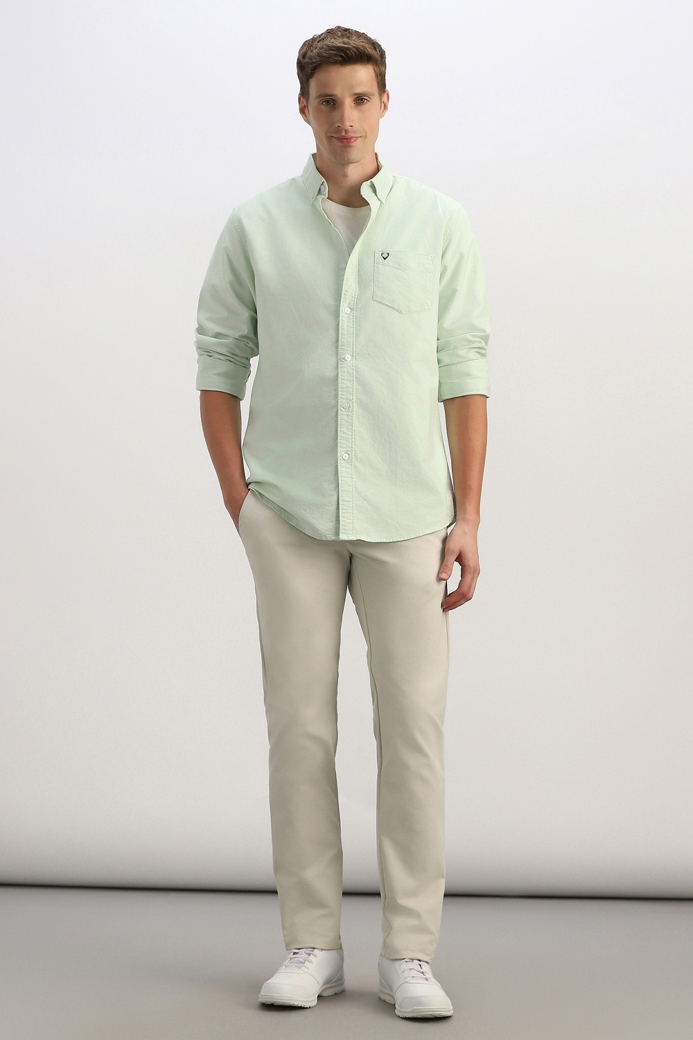 Image of Allen Solly Men Solid Casual Light Green Shirt