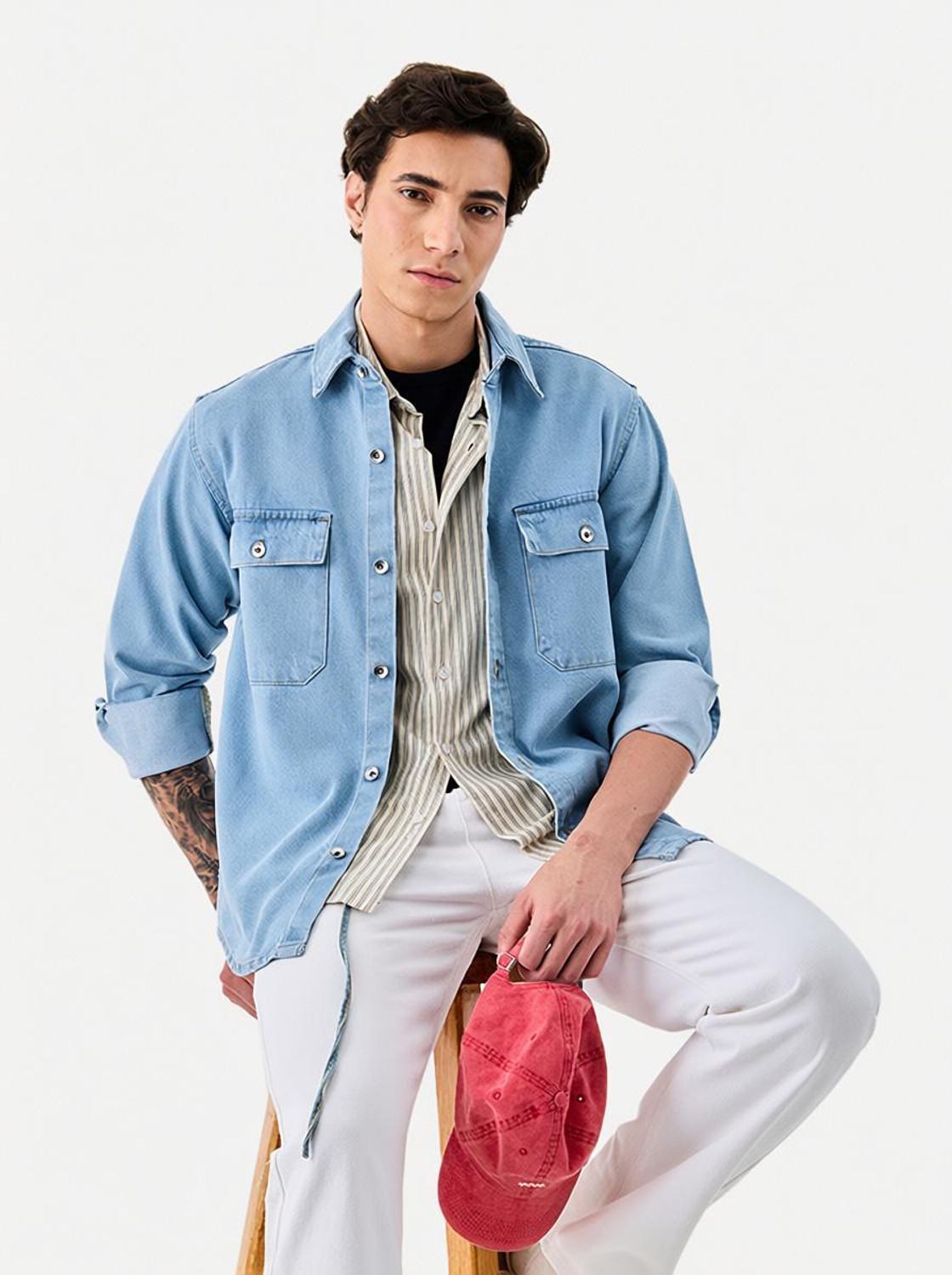 Snitch Men Solid Casual Light Blue Shirt