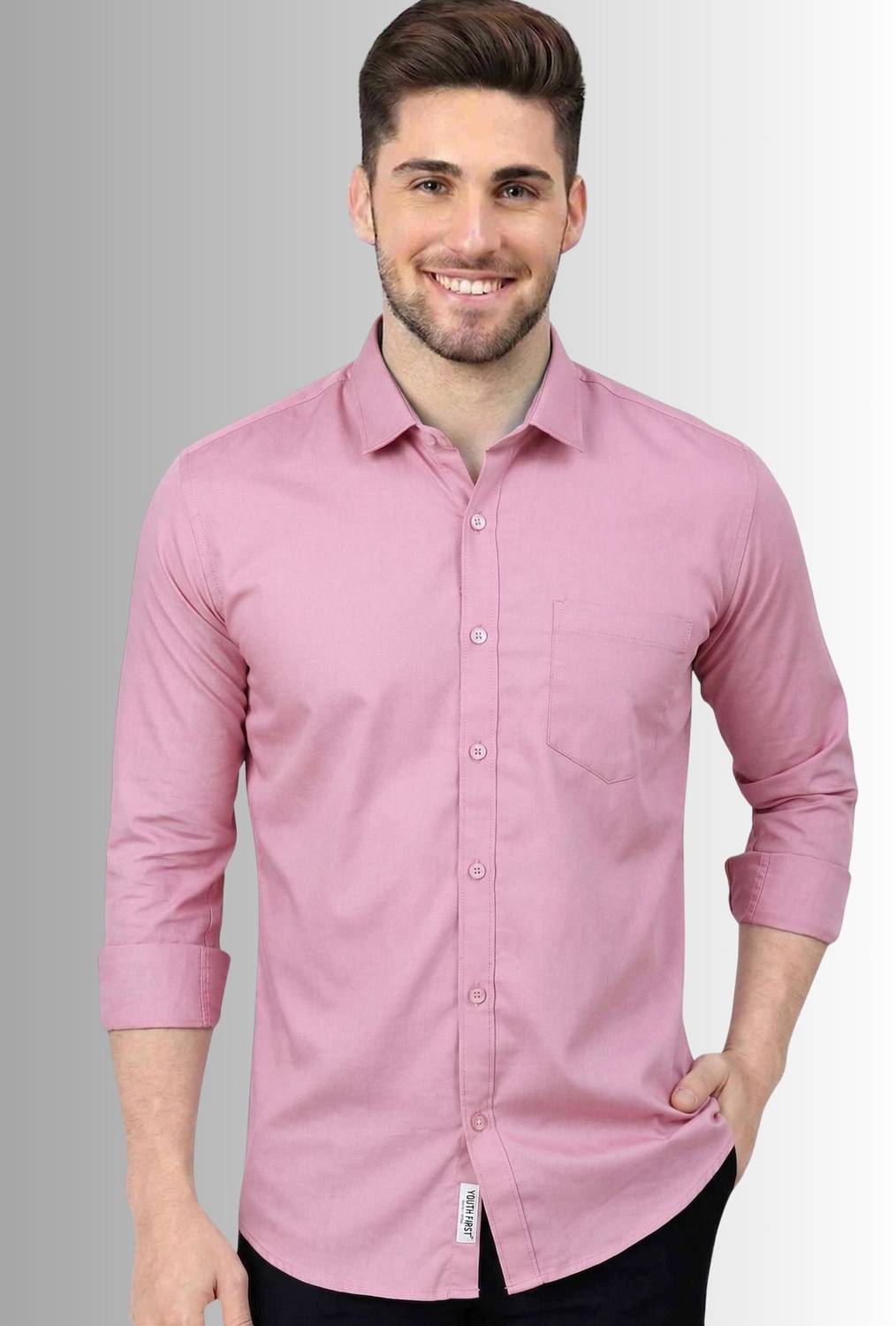 youth first Men Regular Fit Solid Spread Collar Casual Shirt