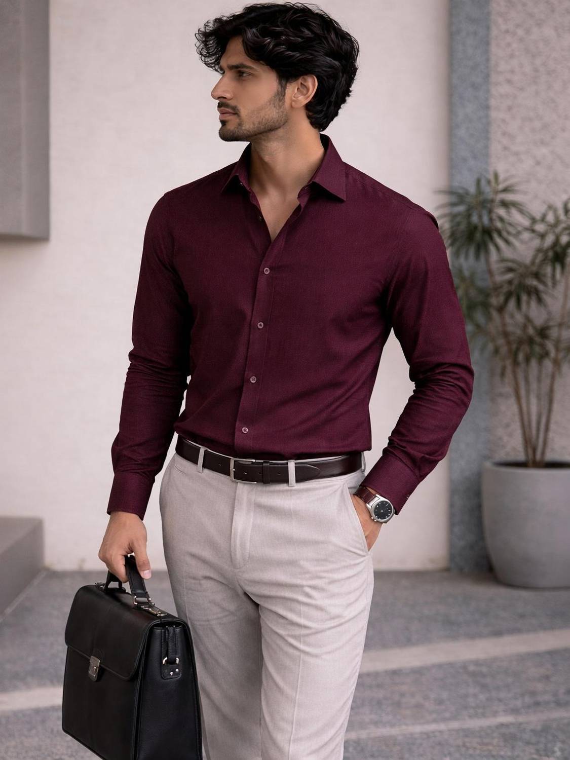BEEDARK Men Solid Formal Maroon Shirt