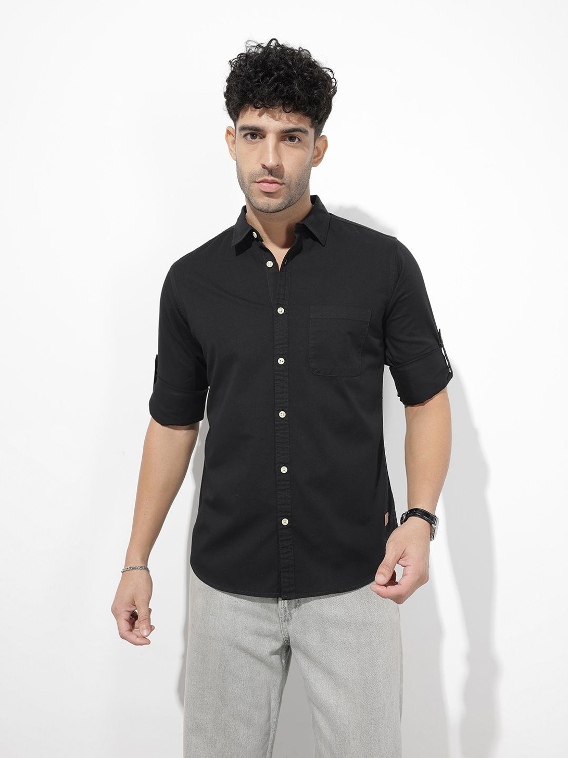 Image of Roadster Men Solid Casual Black Shirt
