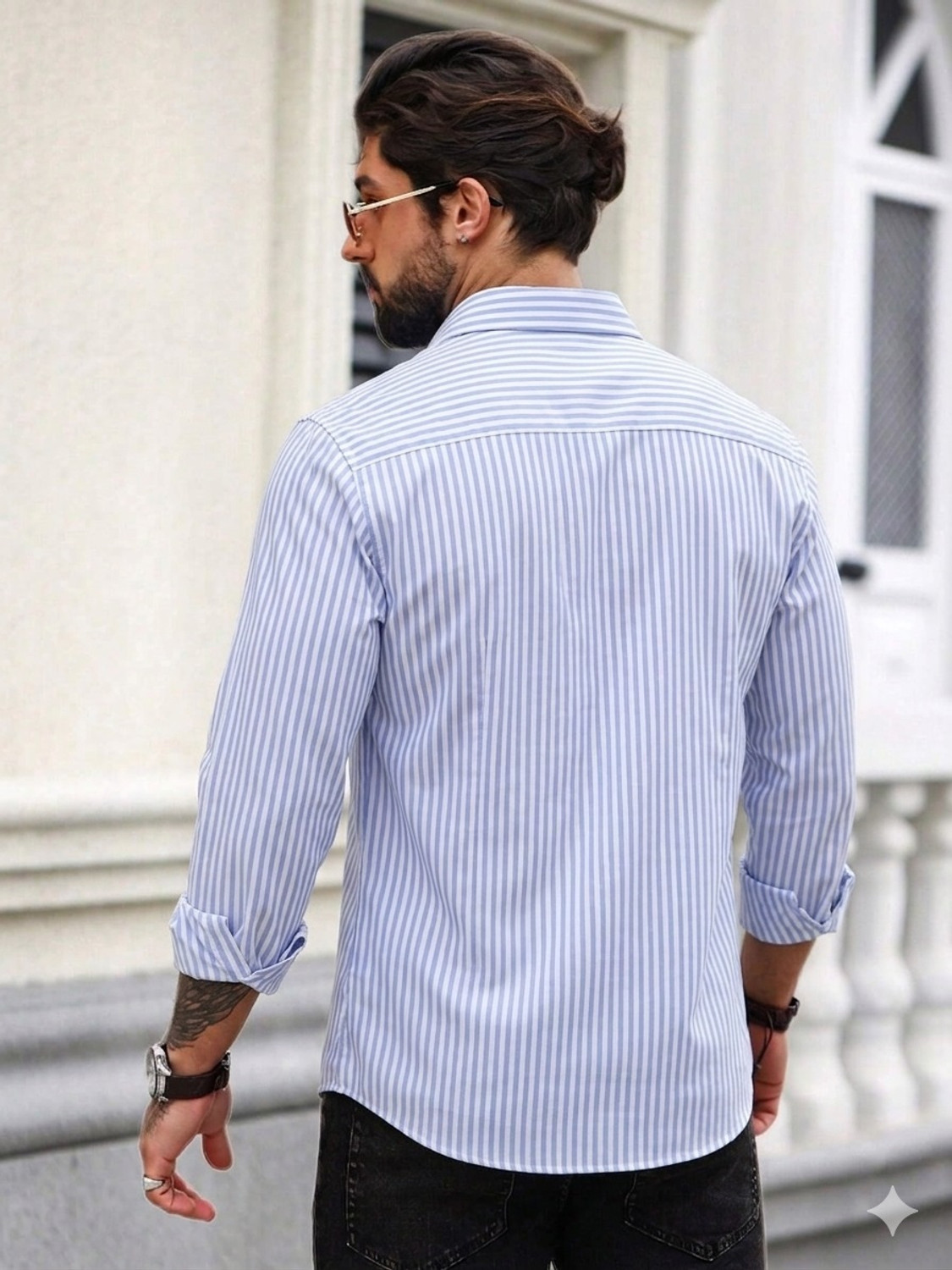 Image of METRONAUT Men Striped Casual Light Blue Shirt