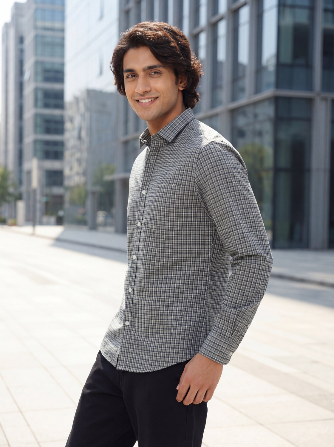 Image of Roadster Men Checkered Casual Grey Shirt