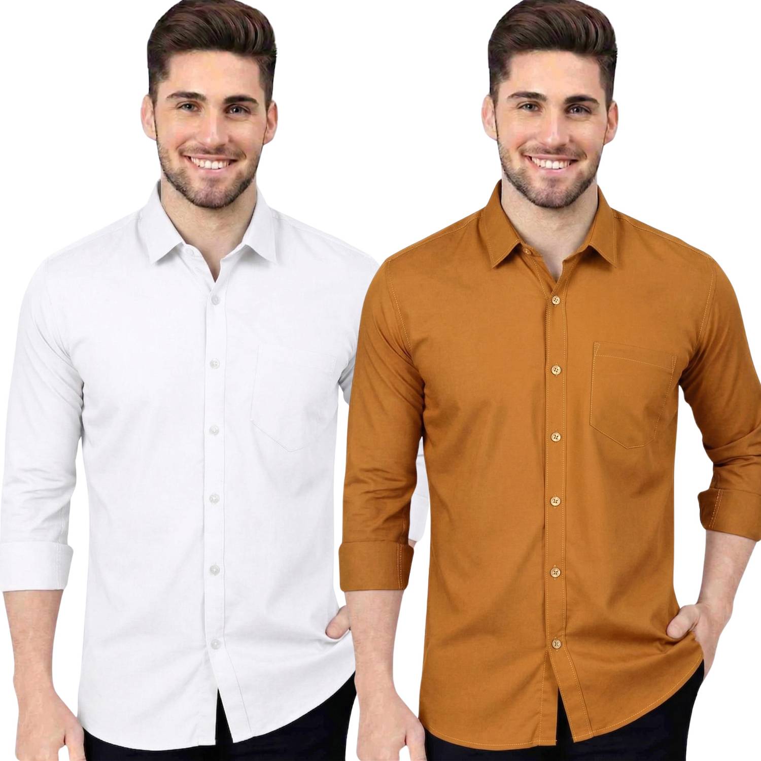 youth first Men Regular Fit Solid Spread Collar Casual Shirt (Pac