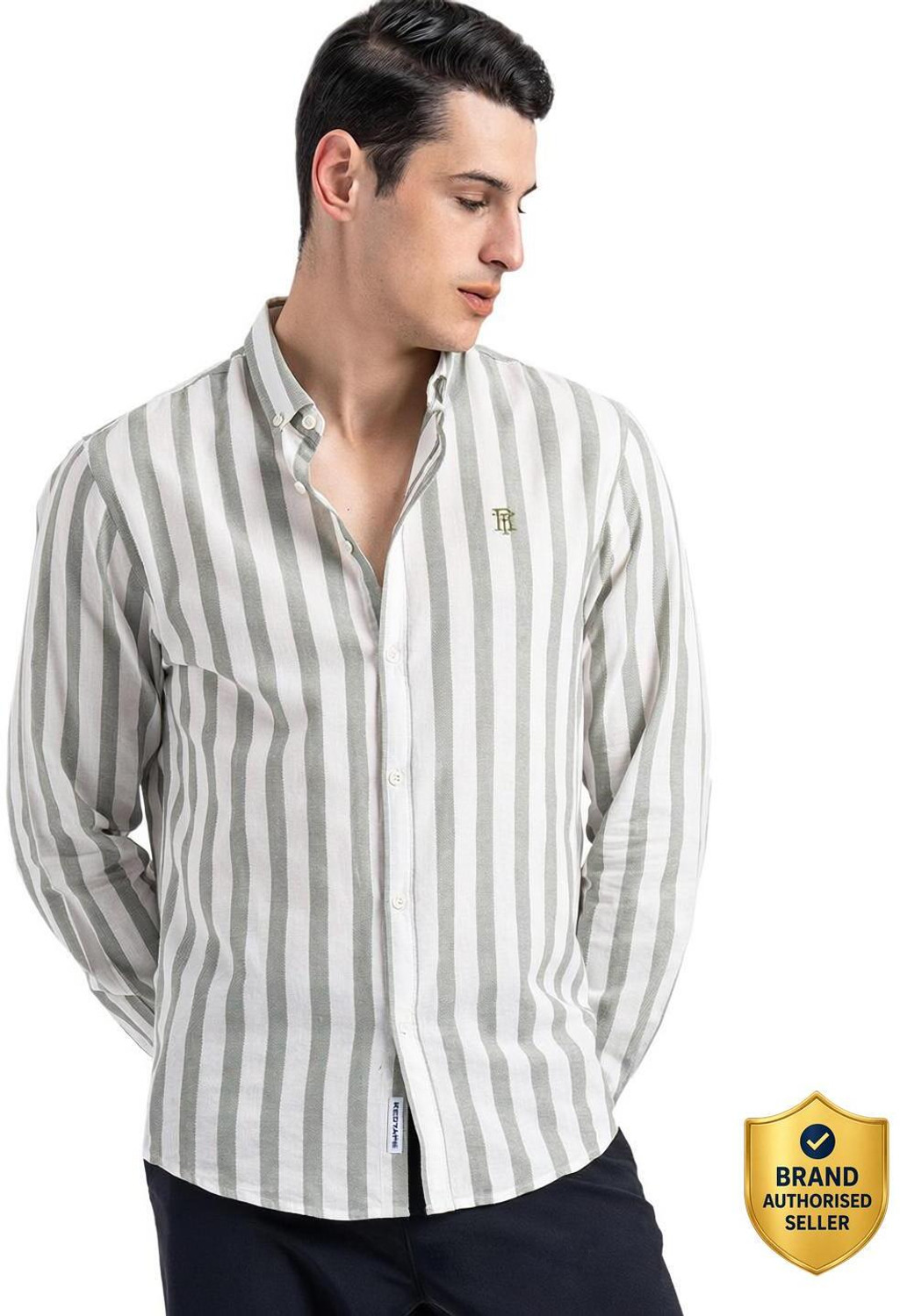 Image of RED TAPE Men Striped Casual Green Shirt