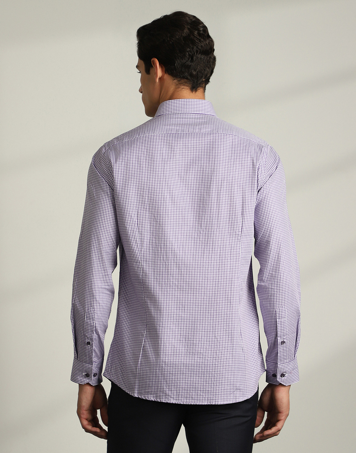 Image of VAN HEUSEN Men Checkered Formal Purple Shirt
