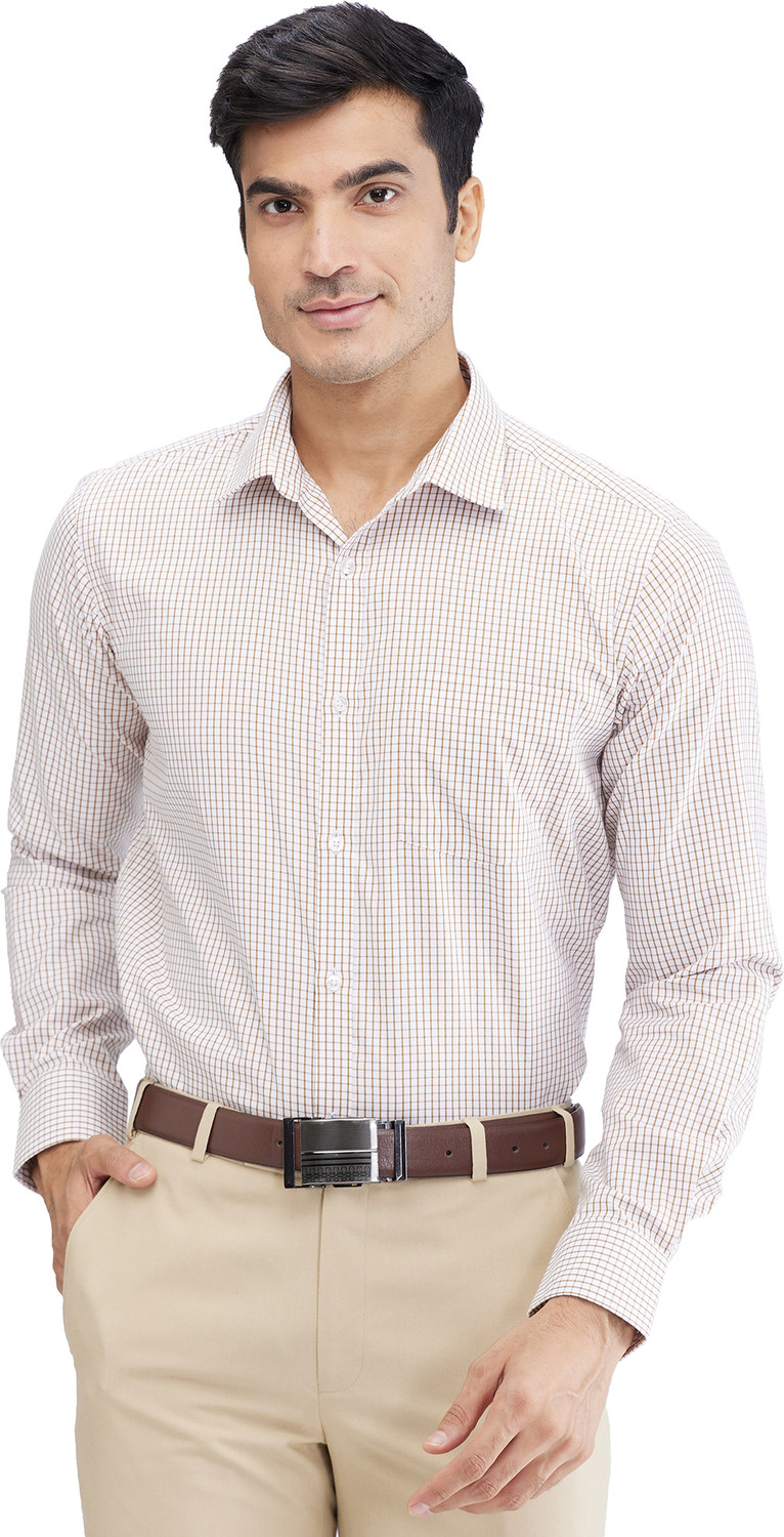 Image of PARK AVENUE Men Checkered Formal Brown, White Shirt