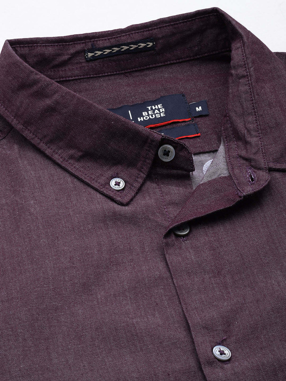 Image of THE BEAR HOUSE Men Solid Casual Purple Shirt