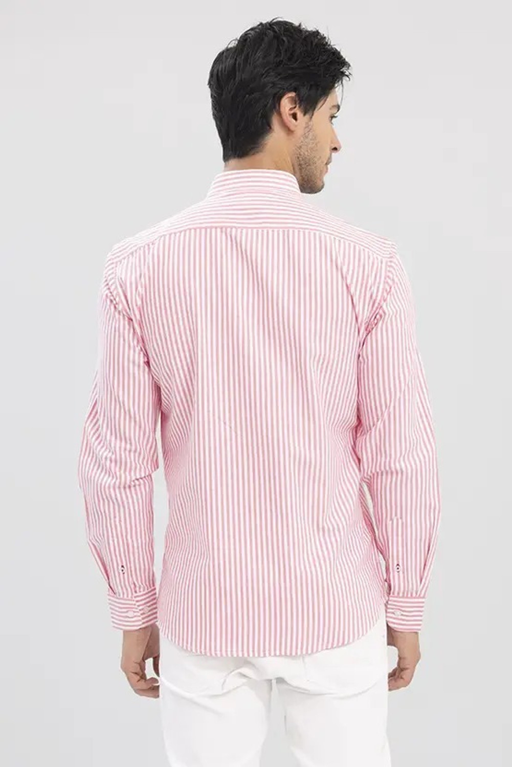 Image of positive vibes Men Striped Casual Pink, White Shirt