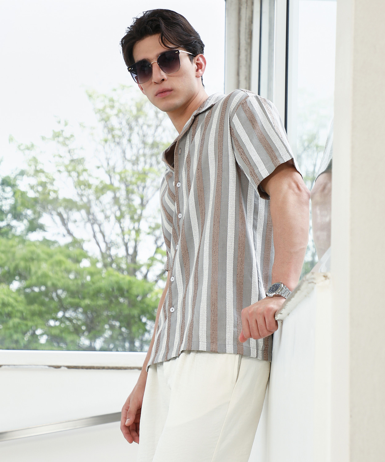 Image of CAMPUS SUTRA Men Striped Casual Brown Shirt
