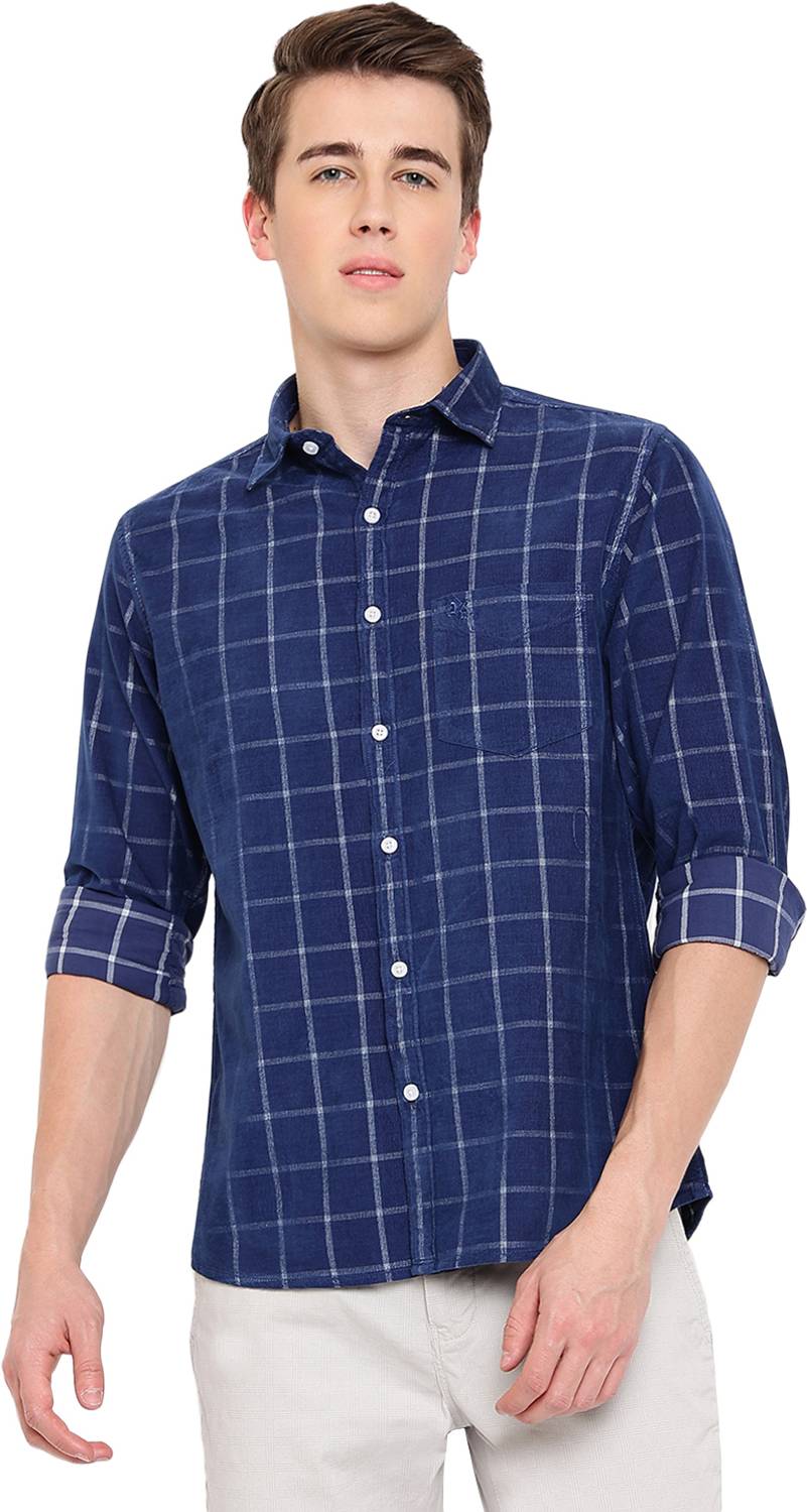 CANTABIL Men Checkered Casual Blue Shirt