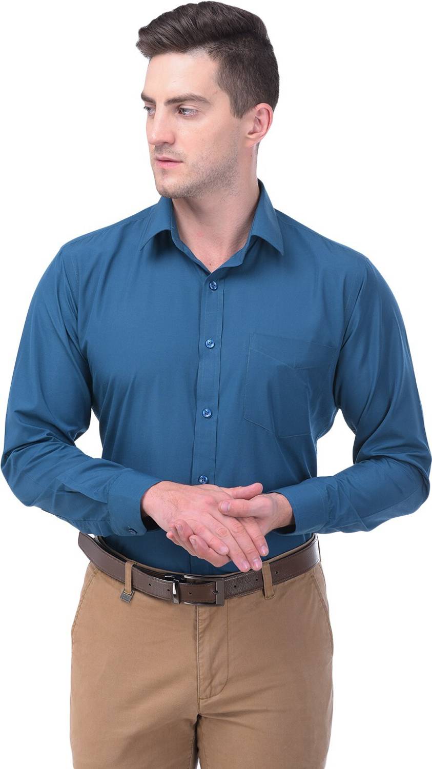ASCIIBLUES Men Solid Formal Dark Blue Shirt