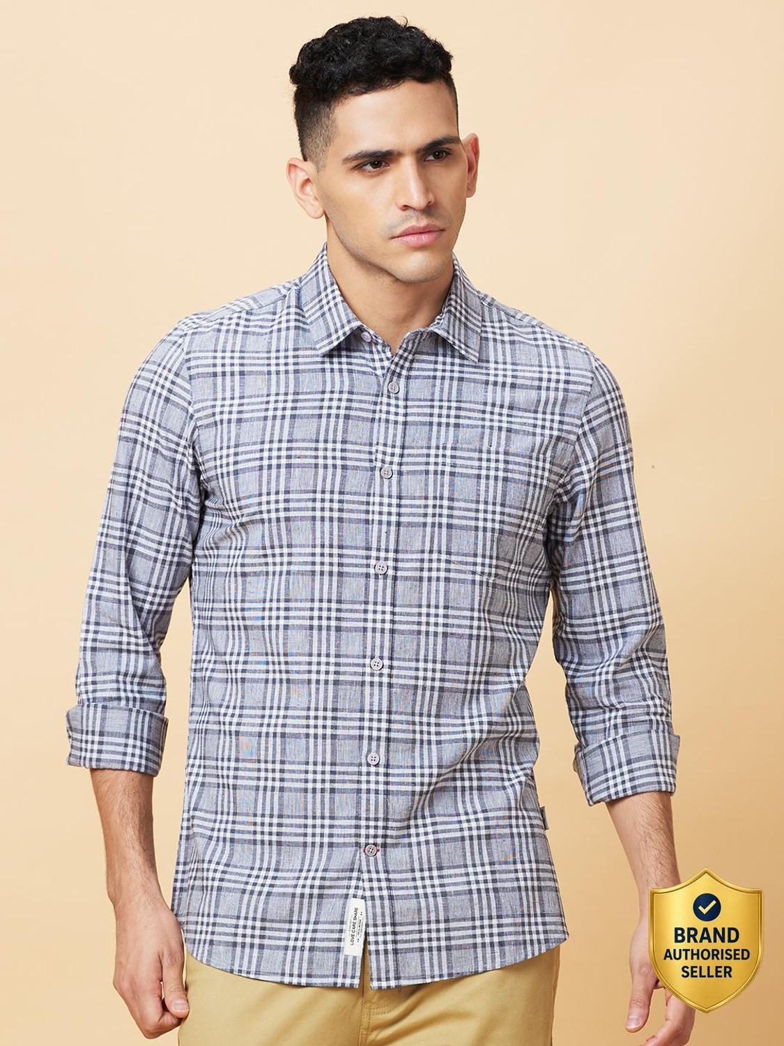 Image of BEING HUMAN Black Slim Fit Regular Collar Men's Shirt by Being Human Clothing Men Slim Fit Printed Casual Shirt