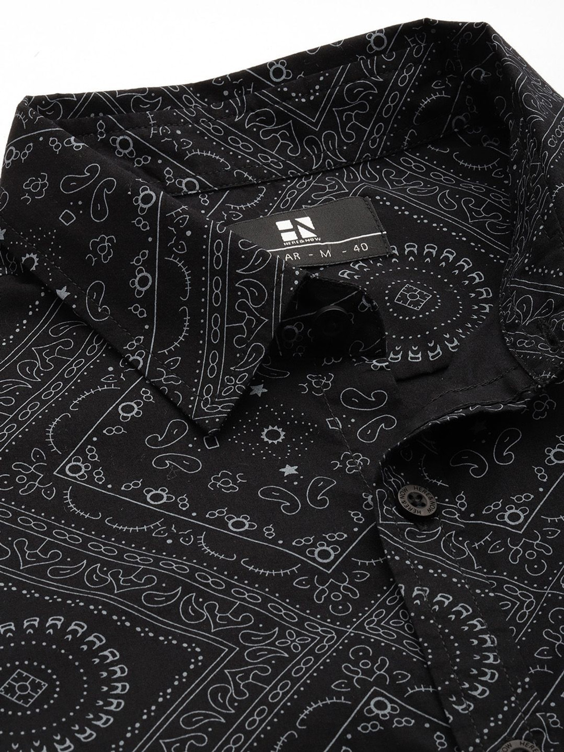 Image of HERE&NOW Men Printed Casual Black Shirt