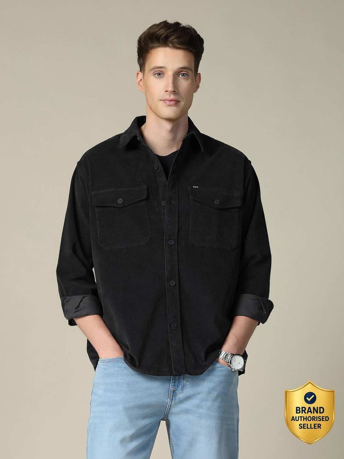 Image of U.S. Polo Assn. Denim Co. Men Solid Casual Black Shirt