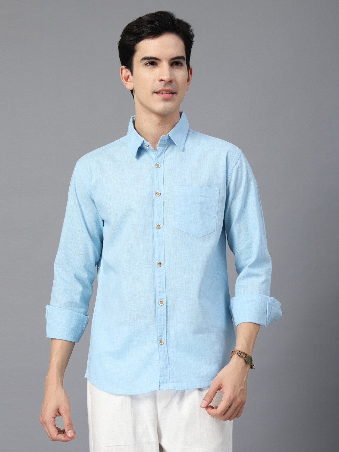 Image of Majestic Man Men Slim Fit Solid Spread Collar Casual Shirt