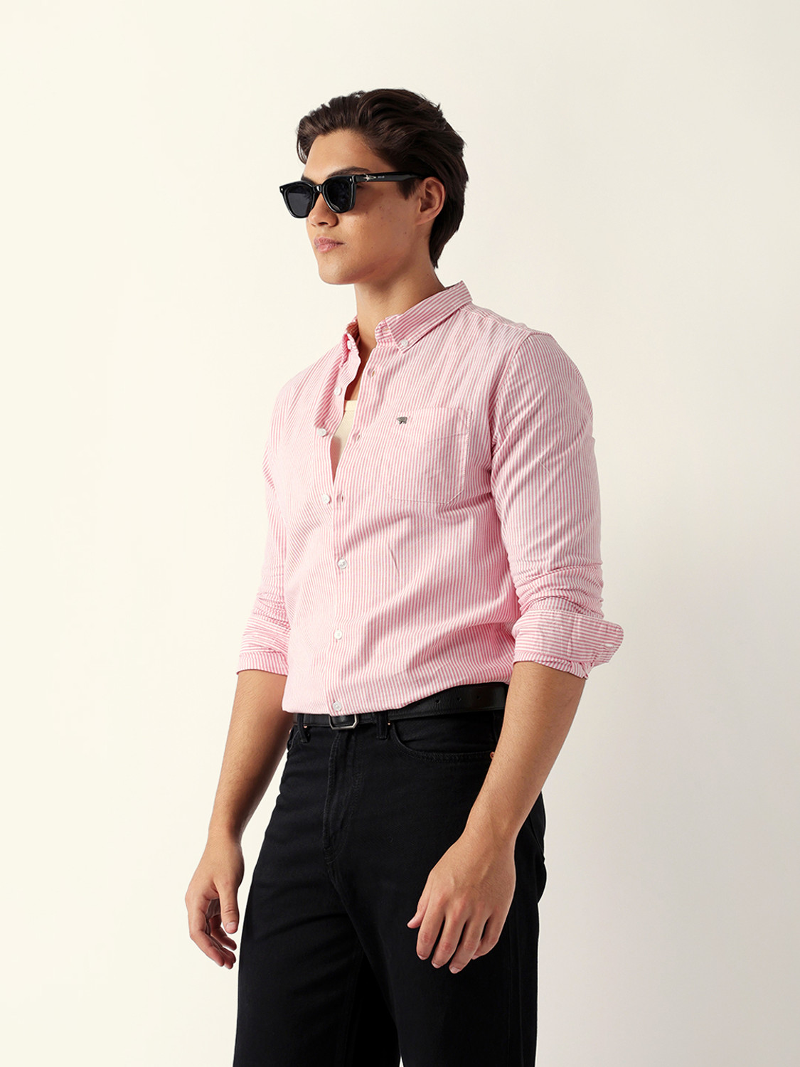 Image of THE BEAR HOUSE Men Striped Casual Pink Shirt