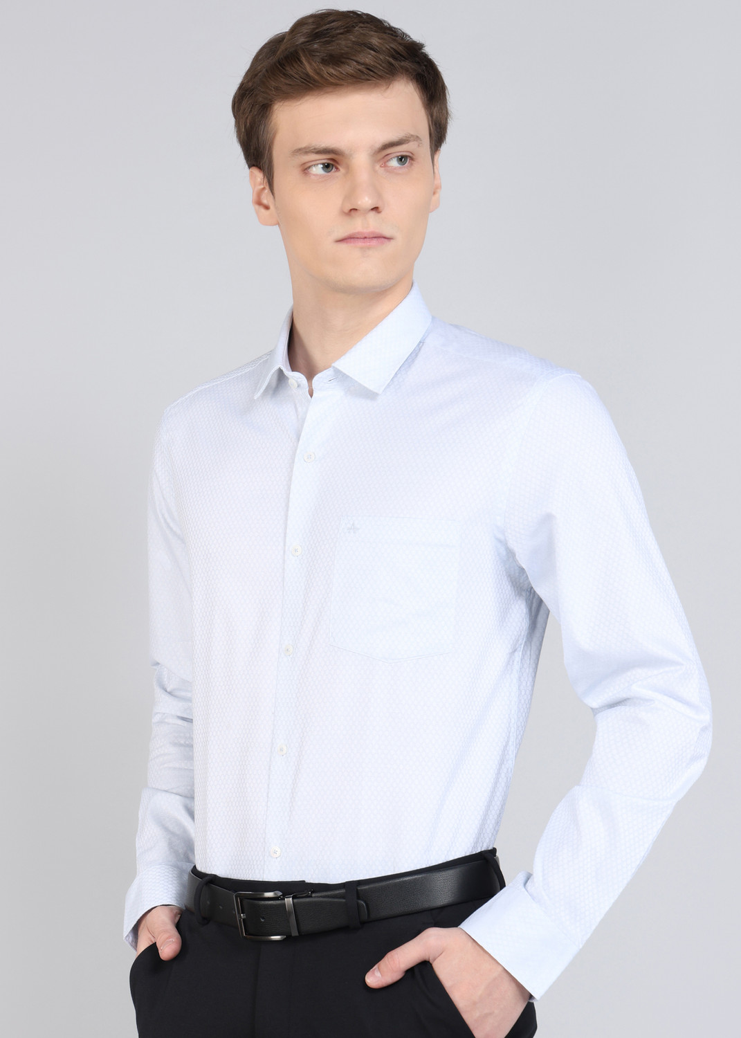 Image of ARROW Men Self Design Formal Blue Shirt