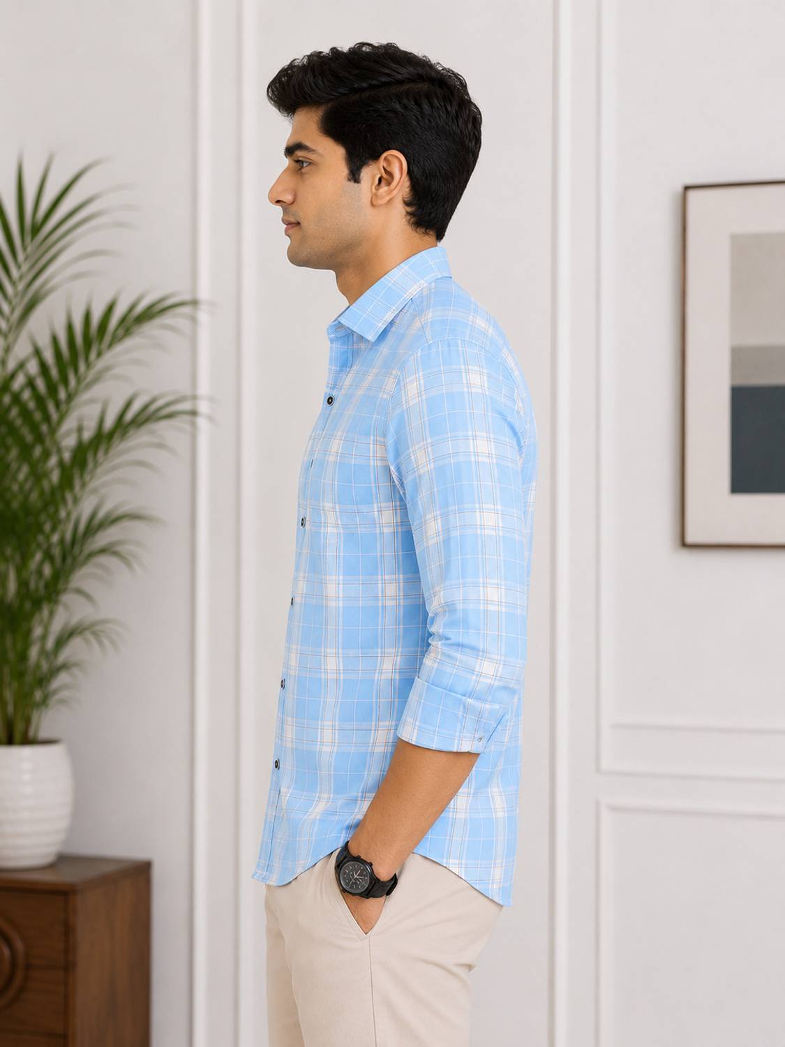 FUBAR Men Blue Checkered Casual Shirt - Image 3