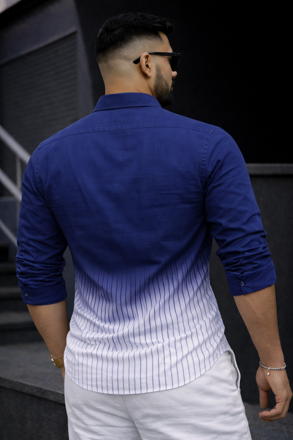 Image of JALVA FAB Men Dyed /Ombre, Striped Party Blue, White Shirt