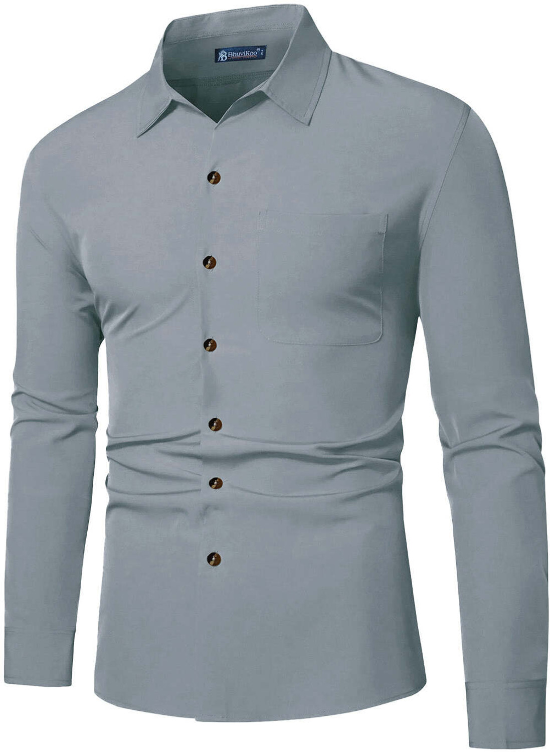 Image of BHUVIKOO Men Solid Casual Grey Shirt