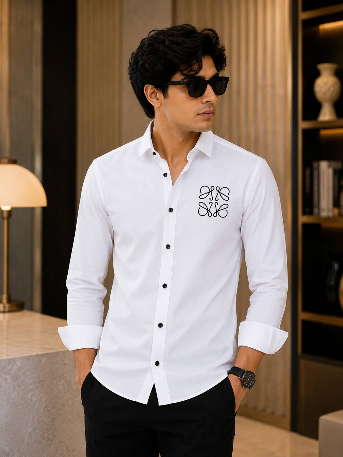 METRONAUT Men White Embroidered Shirt - Image 1